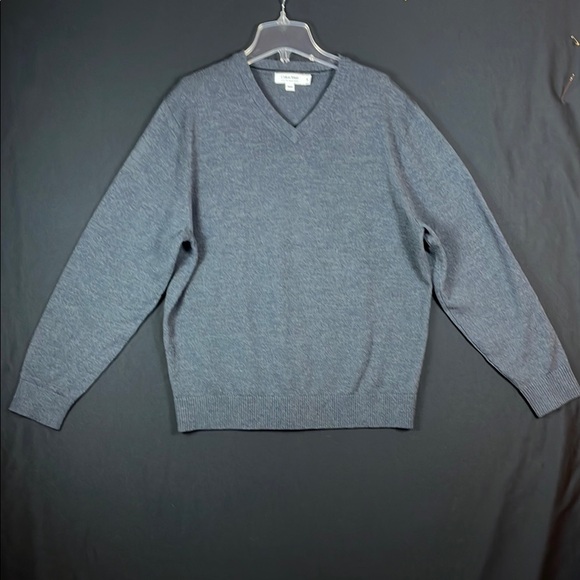 Calvin Klein mens dark gray pullover V-neck Italian fine merino wool sweater M - Picture 1 of 8